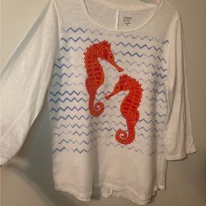 Crown & Ivy Kids White Shirt with Orange Seahorse Design size XL